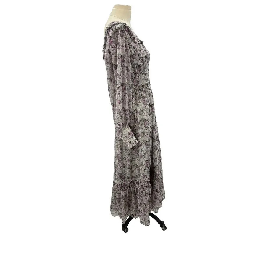 Ivy City Co Long Sleeve Gray Purple Floral Maxi Dress Size Small - Picture 6 of 14
